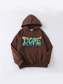 Tween Boy Casual Cartoon Design Hooded Sweatshirt, Long Sleeve Sweatshirt, Autumn/Winter - Brown - View 2