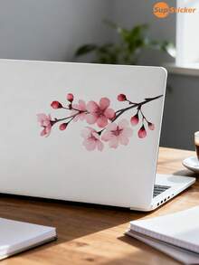 1pc Laptop Sticker With Fresh Sakura Branch Design, Partial Laptop Sticker, Self-Adhesive, Easy To Apply And Remove, Durable, Suitable For Daily Office Use, Laptop Beautification, Decoration, And Personalization