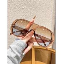 1PC New Vintage Design Oversized Square Fashion Glasses, High-End Street Style Party Festival Everyday Casual Eyewear Beach Accessories For Women Glasses Shades Plain Casual PC None  Casual    PC    None - 咖啡棕 - 查看 2