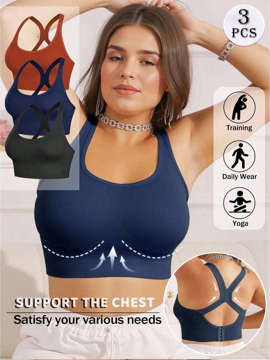 3 Pieces Of Large-Size Women's Beautiful Back Shaping Underwear. Large-Size Gathering Anti-Sagging Bra, With Zippers On The Back, Adjustable Tightness, Cross-Shoulder Straps On The Back To Enhance Stability And Appearance. Suitable For Different Body Shapes, Convenient For Putting On And Taking Off, And Adjusting The Size. For People With Large Body Types, It Meets Their Needs For Comfortable And Shaping Underwear, Enhancing Their Wearing Confidence And Experience. - 彩色 - 查看 1