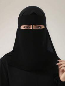 1 pièce Niqab élastique de couleur unie pour femmes, voile facial léger et respirant, facile à porter, convient pour être assorti avec le hijab et l'abaya pour s'habiller - Multicolore - Voir 15