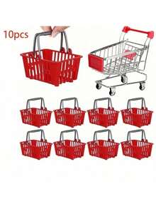 Set de 10 mini carritos de compras de metal con canasta, conjunto de carros de supermercado rojos, juguete creativo en miniatura, estilos diversos, para utilizar como decoración de fotos, oficina, hogar, cocina, regalos de cumpleaños, fiestas, cestas, contenedores - Multicolor - Ver 8