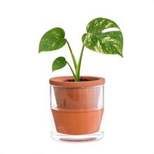 4 Inch Small Design Self Watering Pot Indoor Plants, Terracotta Planter with Cylinder Glass Cup, Set of 1, 372 - A - 1 - 1 + 4 pulgadas - Ver 2