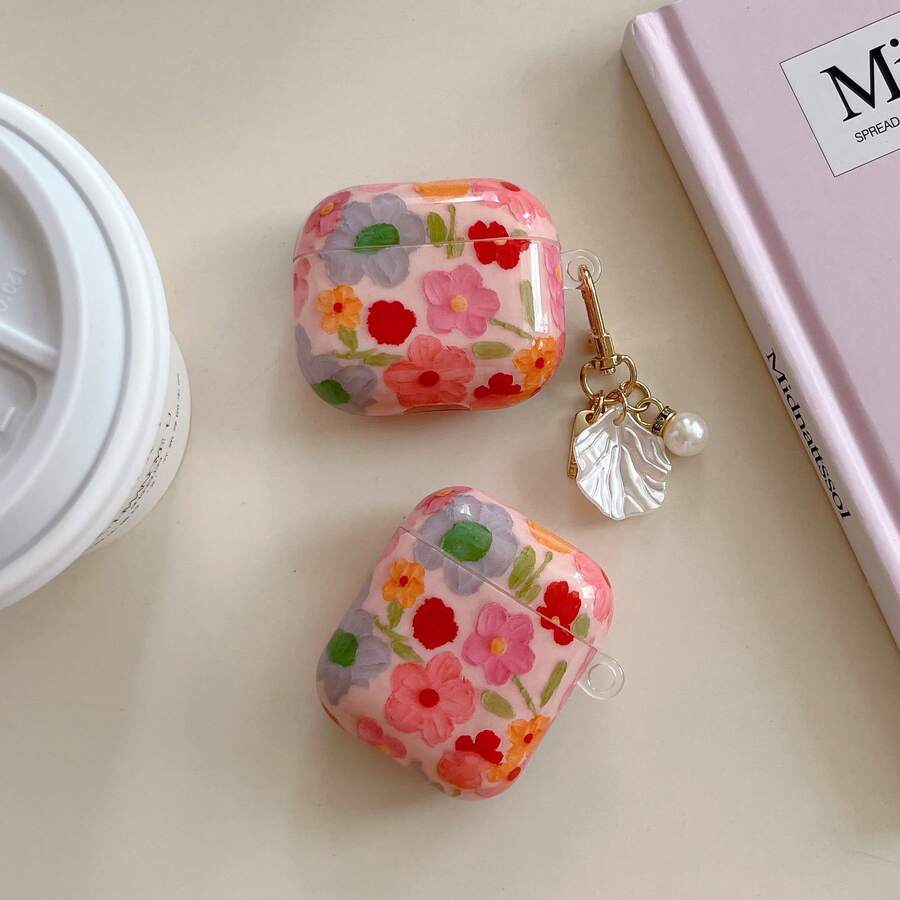 1 Set Vintage Floral Painting Design Protective Case Compatible With Apple Pro 2, Charm Pendant, Soft Cover Compatible With Airpods 1/2 - Multicolor - View 1