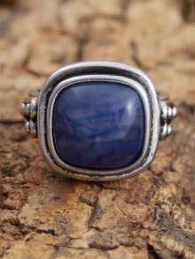 1枚复古精致方形蓝宝石戒指，女士高端珠宝，派对礼物，日常及正式场合配饰 - 戒指 - 查看 10