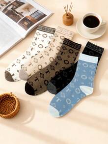 1/5Pairs Socks, Comfortable Soft Sports Socks, Four Seasons Socks, Creative Cartoon Pattern Fashionable Versatile Soft And Comfortable Socks - Multicolor - View 5