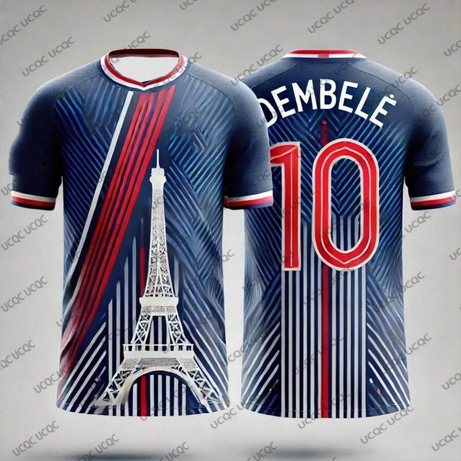 2526 Edición especial Dembélé No.10 Camiseta de fútbol traje de entrenamiento Unisex camiseta de entrenamiento de gran tamaño transpirable niños/adultos - 3D-0107-FAB-025 - Ver 1