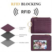 Sodsay Card Case Slim Front Pocket Wallet For Women Credit Card Holder With Keychain - 牛仔棕色 - 查看 5