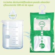 Paquete de 10 Bolsas Antihumedad Colgantes de Color Verde - Deshumidificador Sin Fragancia, Proceso Visible, Protección Contra Moho para Armarios y Almacenamiento - Verde - Ver 7