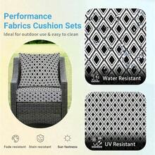 Outdoor Cushions Patio Furniture, Outdoor Cushion Set 24x 24x 5.75 Inch, Waterproof Fade Resistant Outdoor Chair Cushions, Deep Patio Chair Cushion With Removable Cover, Navy Blue - 黑色幾何圖案 + 24*24+5.75/25*22.5" - 查看 3