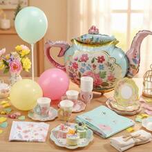 D174 Pcs Tea Party Decorations And Plies For 12 Guests Floral Disposable 7" And 9" Paper Plates Paper Cups Napkins Tablecloths Balloons For Floral Birthday Party Wedding Baby Shower - Nhiều màu - Xem 2