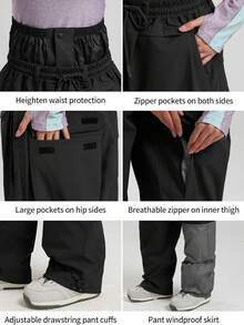 1pc Women/Men's Winter Outdoor Ski Pants, Snowboard Pants, Harem Pants, Loose Fit Sports Ski Pants, Unisex, Suitable For Outdoor Activities, Machine Washable, Winter Ski Pants, Ski Gear, Warm Clothing, Sports Style Pants, Reinforced Structure, Functional Ski Pants, Durable Snow Gear, Men's Winter Apparel Black - Black - View 9