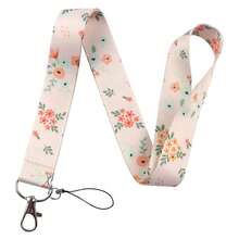 Flower Lanyard With ID Card Holder, Plastic Badge Holder With Neck And Wrist Lanyard, Pink Keychain Lanyard For Women, Teacher, Nurse,Flower2 - Hoa2 - Xem 3