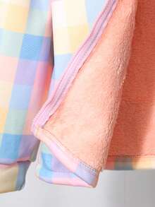 Tween Girl Plaid Thermal Lined Hooded Zip-Up Casual Jacket, Tween Kid - Pink - View 4