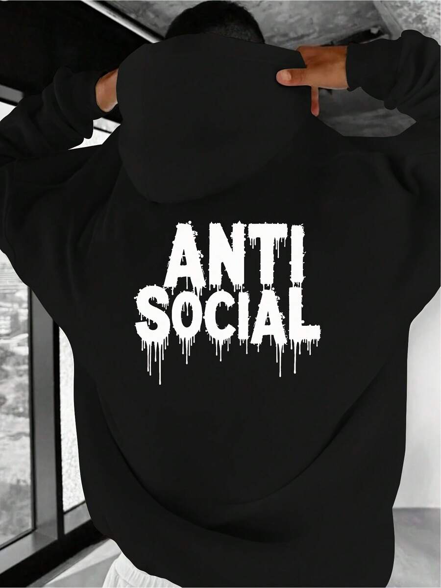 Sudadera con Capucha para Hombres, Estampado Elegante, Tela Cómoda y Suave para la Piel, Diseño con Cordón Ajustable, Bolsillos Laterales, Lavable a Máquina, Ideal para Uso Diario, Deportes, Boxeo, Gimnasio, Fútbol, Salidas, Ropa Cálida para el Hogar, Chaqueta Casual Urbana de Primavera, Otoño e Invierno para Hombres - Negro - Ver 1