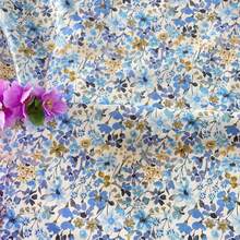 50/100/200/300*145cm Tela de satén de algodón de alta calidad con estampado floral delicado y suave, adecuada para ropa de moda DIY y diseño de manualidades en todas las estaciones - Azul - Ver 4