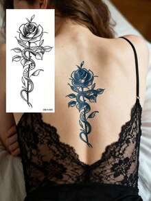 CAT QUEEN ART Półtrwała naklejka tatuażowa z naturalnymi składnikami roślinnymi, tatuaż soku, różany motyl, wzór trawy, tymczasowy fałszywy tatuaż odpowiedni na ramię, szyję, obojczyk, nadgarstek, kostkę, zrób to sam, codzienna impreza, prezent świąteczny, dekoracja ciała na 1-2 tygodnie, nieblaknąca, nieodblaskowa, wodoodporna, realistyczna naklejka tatuażowa