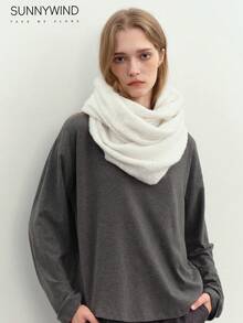 1 pieza Cuello de punto de unicolor de poliéster cálido para mujer, versátil para ir al trabajo y uso diario, otoño/invierno - Blanco - Ver 2