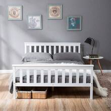 Solid Wood Double Bed (140 X 200 Cm) With Slatted Base, In Pine, White, For Adults, Children And Teenagers. - White + Solid Wood - View 11