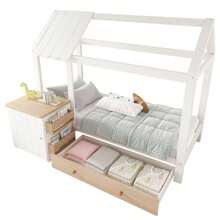 Loft Bed, Children's Bed 90x200 Cm Made Of Solid Wood With Drawers And Removable Bedside Table - White Floor Bed, Mattress Not Included - White 2 - View 2
