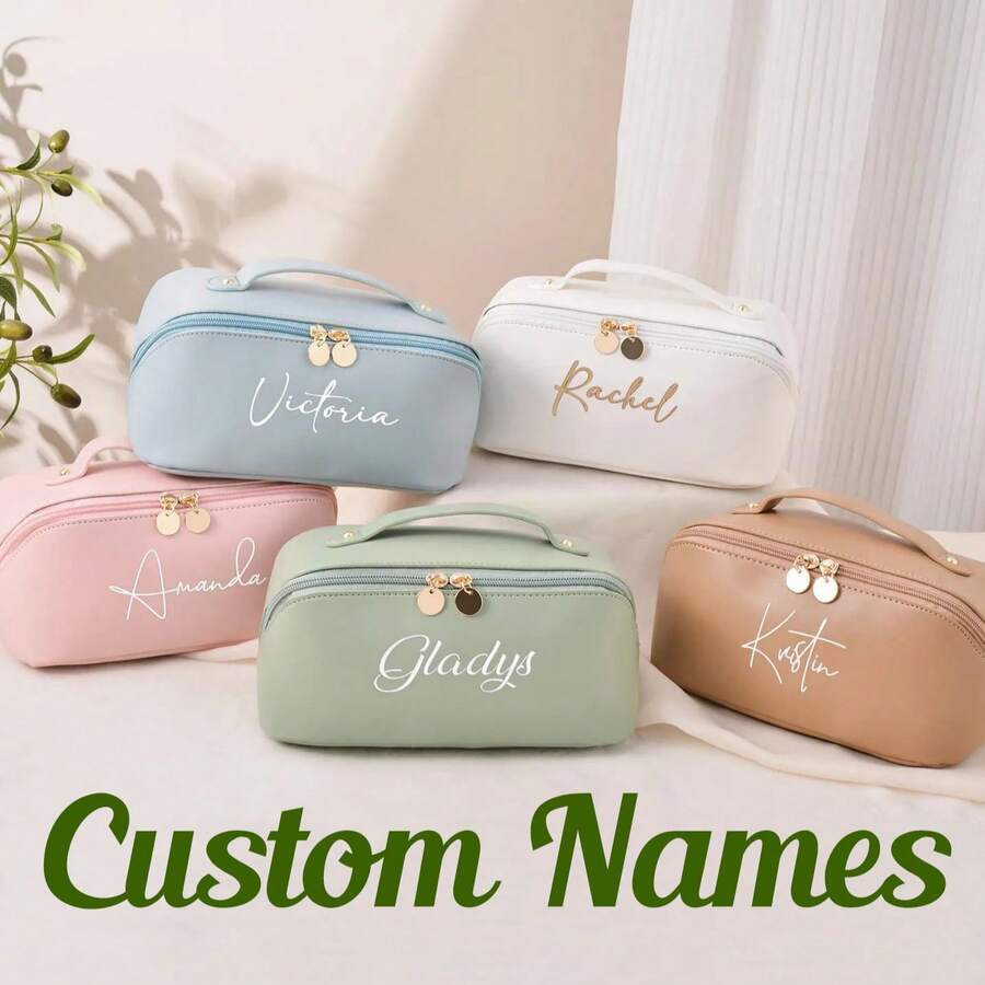客製化皮革刺繡化妝包，可繡姓名，伴娘婚禮禮品袋，PU盥洗包，新娘婚前派對化妝收納袋