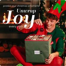 Almacenamiento de adornos de Navidad - almacena hasta 64 adornos navideos, divisores ajustables, cubierta y dos asas La atractiva caja de almacenamiento mantiene las decoraciones limpias y secas para la prxima temporada. - Verde-64 + 12" x 12" 12" - Ver 4
