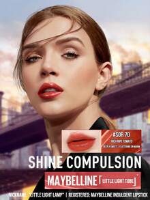 Maybelline LITTLE LIGHT TUBE LIPSTICK #SOR77 Rich Ripe Tomato (3G/0.10OZ), Contain Hyaluronic Acid Hydrating, 1-Swipe Intense Smoky Pink Pigment, Lustrous Glassy Glow (Brightens Complexion), 8H Non知道Clip Luxe Case, Beginner-Friendly 3-Step Application for 3D Plump Lips – Ideal for Daily Sophisticated Makeup - 美寶蓮縱情耀唇膏 SOR70 - 查看 3