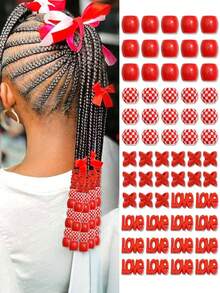 Set de 60 piezas de accesorios para el cabello de niñas con trenzas, diseños a cuadros cruzados, diseños de amor, decoraciones para el cabello de estilo callejero punk rock lindo - Multicolor - Ver 6