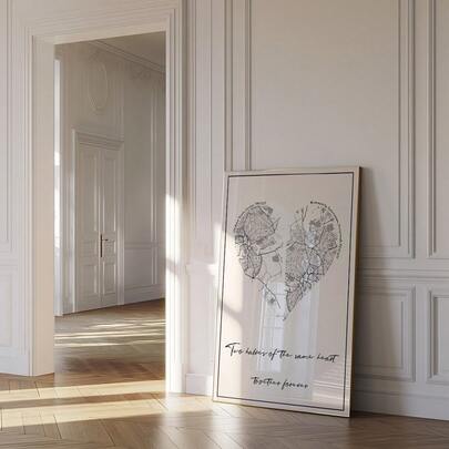 1 pieza Obra de arte de mapa de pareja personalizada sin marco, impresión de mapa de ciudad con forma de corazón, póster romántico personalizado para decoración de dormitorio, sala de estar o dormitorio, regalo de aniversario perfecto y decoración de fiesta, también adecuado como regalo de cumpleaños, póster elegante
