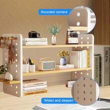 Desktop Shelving Students To Learn Organize Shelves Computer Desk Multi-Layer Hole Board Tabletop Solid Wood Bookshelf Organizer - As Pic - View 5