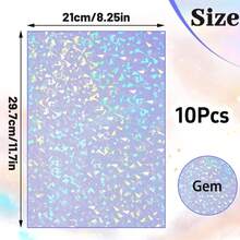 10/20pcs Holographic Sticker Sheets, Self-Adhesive Waterproof Rhinestone Stickers, Vinyl Holographic Stickers For DIY Crafts Decoration On Glass, Easy To Apply On Paper, Cards, Bottles, Phone Cases And More To Add Shimmering Accents - Multicolor - View 8