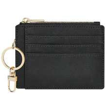 Sodsay Card Case Slim Front Pocket Wallet For Women Credit Card Holder With Keychain - Smooth Black - View 1