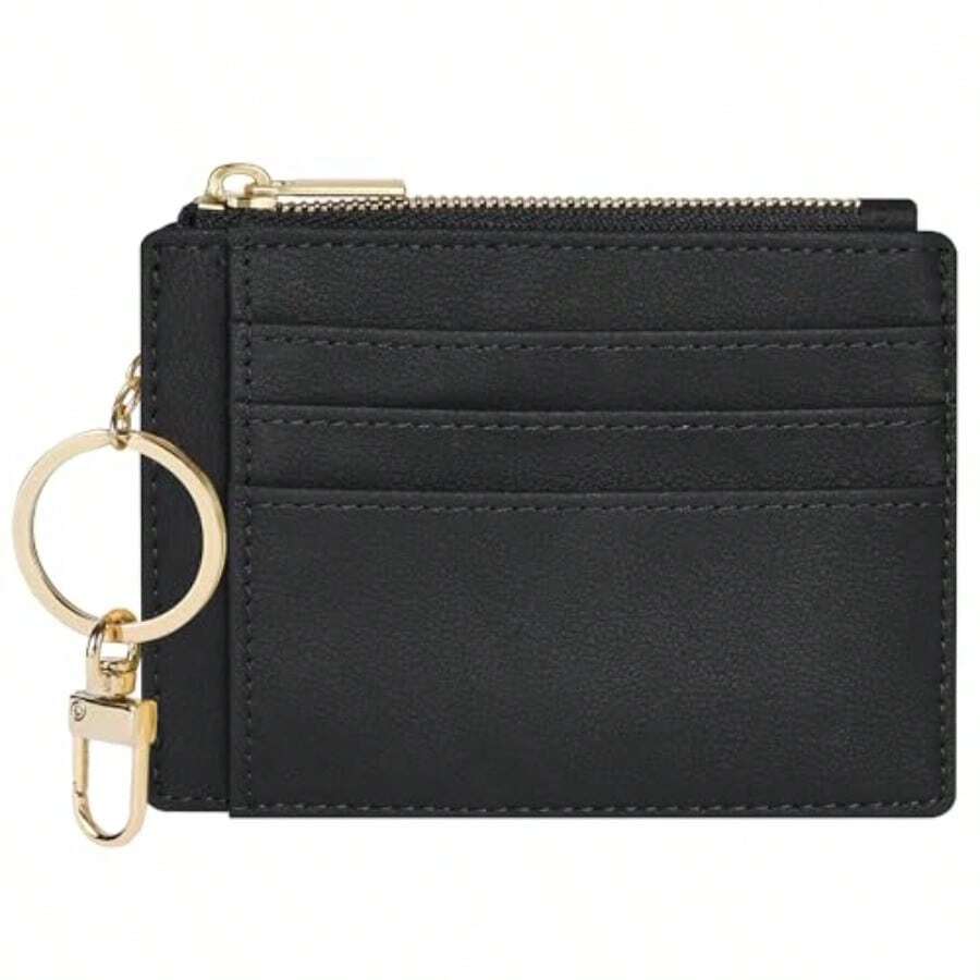 Sodsay Card Case Slim Front Pocket Wallet For Women Credit Card Holder With Keychain - Smooth Black - View 1