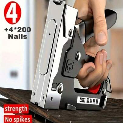 1 chiếc súng bắn đinh đa năng 4 trong 1 hạng nặng, súng bắn đinh cầm tay, cấu trúc bằng sắt, không dùng pin, thích hợp cho trang trí nhà cửa DIY, cắm trại và sử dụng trong công nghiệp, dùng được cho đinh hình chữ T và chữ U.