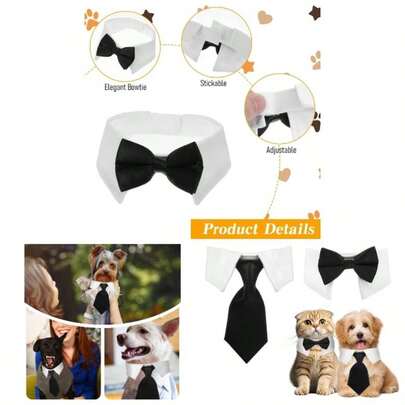 2 Pack Dog Tuxedo Collar Cute Tux Puppies Dog Bowtie Bow Tie Tux Collar Adjustable Formal Pet Cats Necktie Dogs Cats Birthday Wedding Costumes