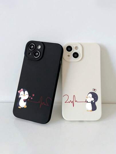 2pcs Penguin Valentine's Day Pattern Camera Lens Protective Phone Case, Compatible With IPhone 17, AIR, 17PRO, 17PROMAX, 16promax, 16E, 14/13, 12, 11 Pro Max, XS Max, X, XR, 8, 7, 6S, Plus, Mini, And Galaxy A13 5G, S21 FE5G, A15, A21S, A34, A12, S21, S25, Shockproof Phone Case, Suitable As Birthday Gift, Girlfriend, Boyfriend Or Self-Use