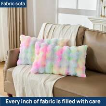 Set Of 2 Rainbow Faux Fur Fluffy Throw Pillow Cases, Pl 11ush Rabbit Fur Cushion Covers,Tie Dye Velvet Fuzzy Decorative Pillow Covers For Bed Couch 12x20 Inch Pillowcases,20inchx12inch(Packof2),Rainbow - Rainbow - 查看 6