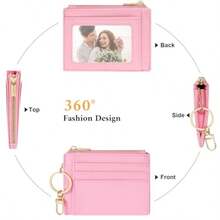 Sodsay Card Case Slim Front Pocket Wallet For Women Credit Card Holder With Keychain - CH Pink - View 4