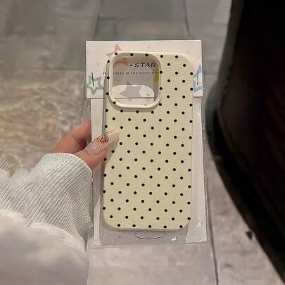 1pc White Polka Dot Pattern Full Coverage TPU Shockproof Phone Case, Compatible With Apple 16, 15, 14, 13, 12, 11 Pro Max, And Series,International Version, Not The Domestic Version