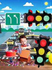 1/2pcs Traffic Light Balloons, Red & Green Light Shaped, Suitable For Theme Party Decoration, Racing Birthday Decoration, Traffic Theme, City Landscape Props, Racing Birthday Party Decoration, Car Party Supplies - Multicolor - View 6