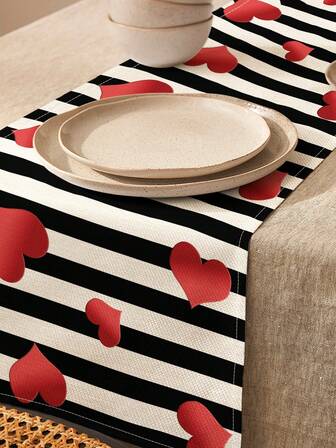 1 pieza Camino de mesa con patrón del Día de San Valentín, adecuado para fiestas, cumpleaños, cenas, decoración de cocina y comedor, decoración del hogar y la vida útil para todas las estaciones