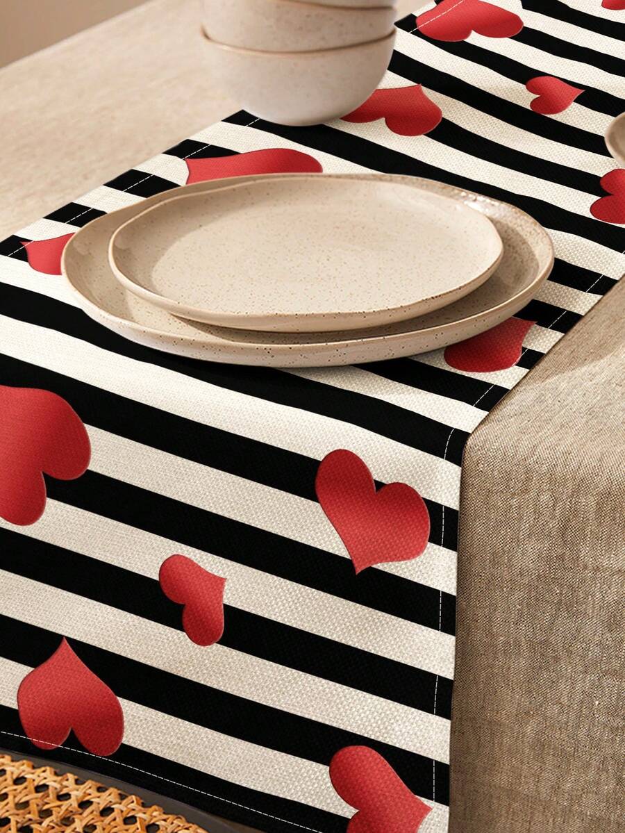 1pc Valentine's Day Pattern Table Runner/Placemat, Suitable For Holidays, Parties, Birthdays, Dinners, Kitchen & Dining Room Table Decor, All Season Home & Living Decor - Multicolor - View 1