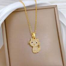 1 Bộ trang sức mặt dây chuyền hình mèo bằng thép không gỉ Zirconia và hoa tai dành cho nữ, thiết kế tối giản đa năng, phù hợp cho cuộc sống hàng ngày/dự tiệc, phụ kiện quà tặng - Mèo Vàng - Xem 8