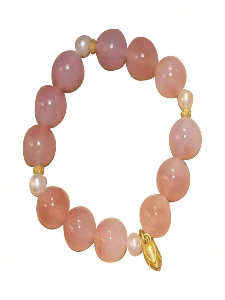 Corrugated Simple Fresh Bracelet Leaf Shape Bracelet For Women Fashion Simple Open Bracelets Long-Lasting Glossy Adjustable - Baby Pink - View 1