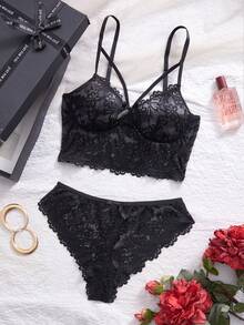 Alluring Luxury Middle Eastern Style Black Lingerie Set, Exquisite Lace Details Make You Shine Sexy Underwear Set - Black - View 1
