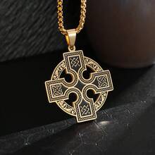 Nordic Viking Cross Celtic Pendant Fashion Simple Hollow Necklace Unique Jewelry - 金色 - 查看 9