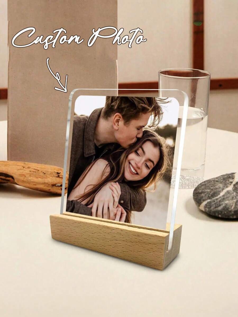 Customizable Acrylic Photo Frame, Acrylic And Wooden Desktop Display Stand, Suitable For Wedding, Valentine's Day, Birthday, Anniversary - Add Your Own Photos, Perfect Gift To Preserve Precious Memories, Gift For Him Or Her