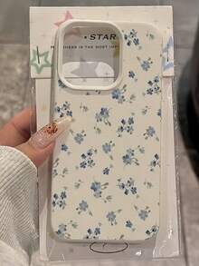 1pc Minimalist Blue Floral Pattern Matte Textured Shockproof TPU Phone Case Compatible With Apple 17, 16, 15, 14, 13, 12, 11 Pro Max And Galaxy A55/54/53/52/51, S25/24/23/22/21 Series - Multicolor - View 3