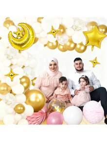 92pcs/Set Ramadan Party Balloon Kit, Includes Foil Moon Balloons, Gold Star & Pentagram Balloons, Suitable For Eid Al-Fitr Home Decor, Ramadan Theme Decorations, Ramadan Kareem, Eid Mubarak, Eid Al-Fitr Party - Multicolor - View 3