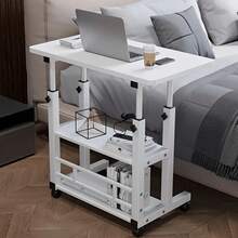 Adjustable Height Mobile Computer Desk with Wheels and Storage for Bedroom Living Room - Blanco - Ver 4